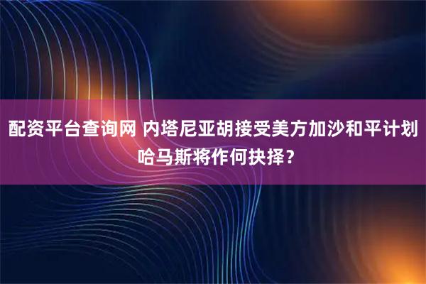 配资平台查询网 内塔尼亚胡接受美方加沙和平计划 哈马斯将作何抉择？